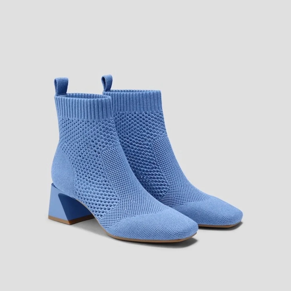 VIVAIA Square Toe Heeled Ankle Boots with Perforated Design Blue EU/35 US/5 - Picture 3 of 14